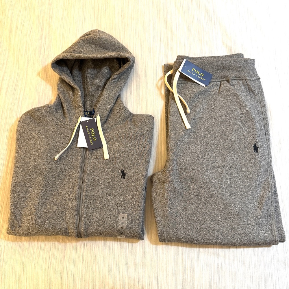 Polo Ralph Lauren Classic Full-Zip Fleece Sweatsuit Ash Grey Heather Black Pony